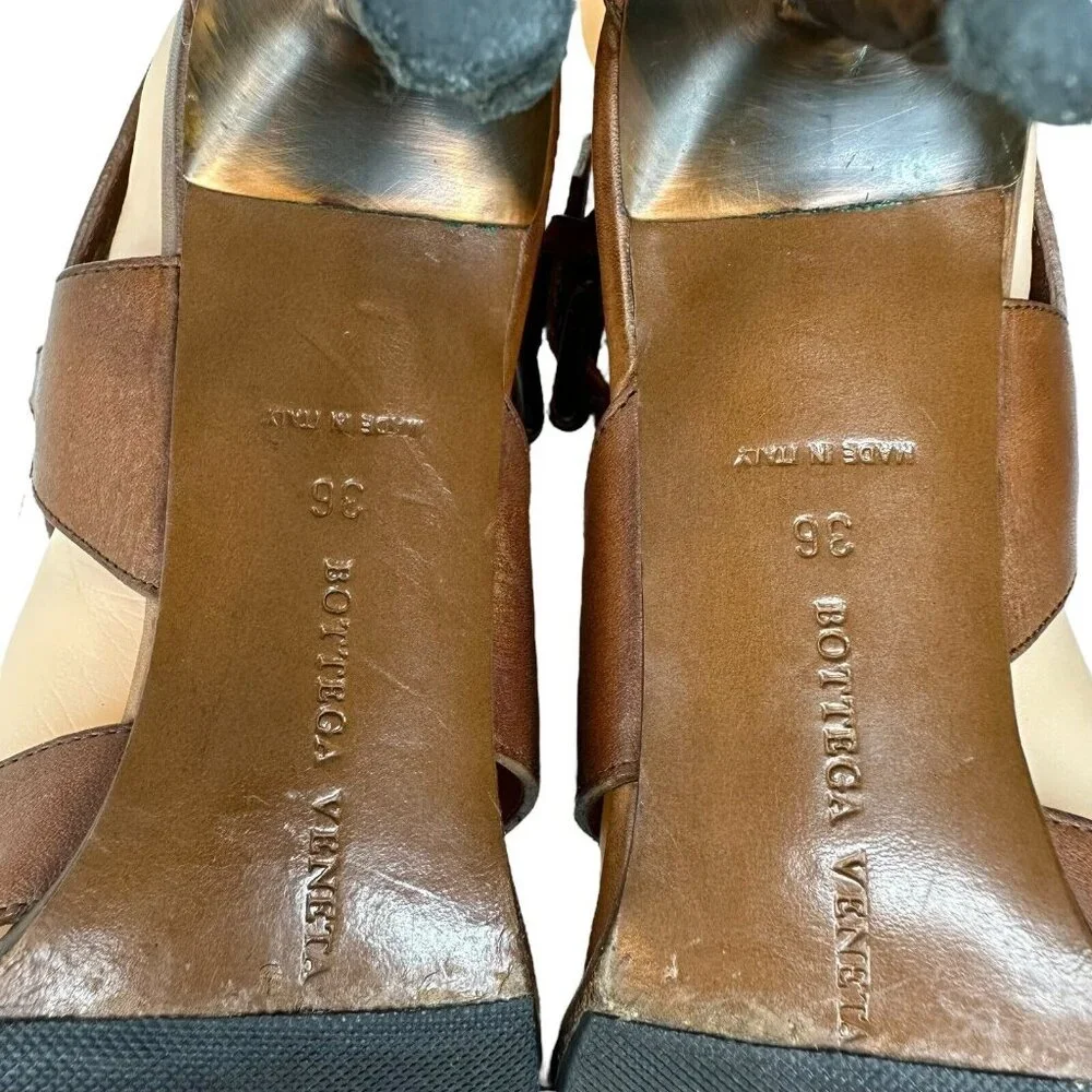 Bottega Veneta Leather Strappy Sandals Brown Size US 5.5 EU 36 High Heel Copper - Picture 11 of 15